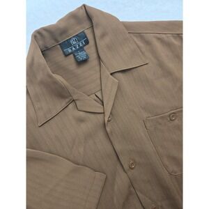BAZZI Mens Brown Herringbone Short Sleeve‎ Button Up Shirt Large L Casual